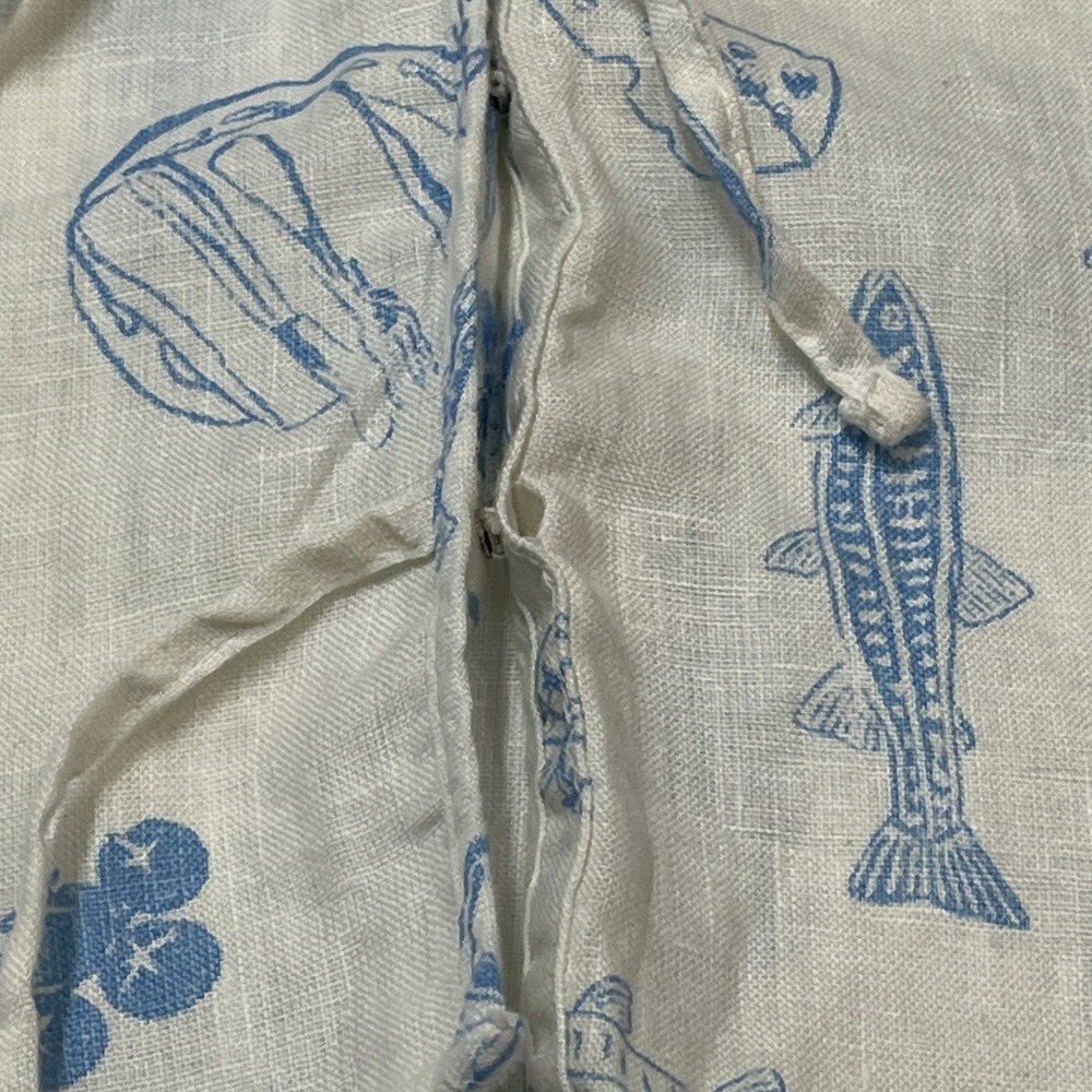 Cynthia Rowley Top White Linen Blue Italian Wine Print L Euro Summer Vacation - Picture 13 of 16